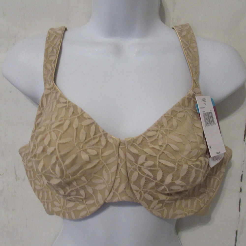 New Olga Bra 40D Beige Lace Minimizer Comfort Straps Underwire 35519